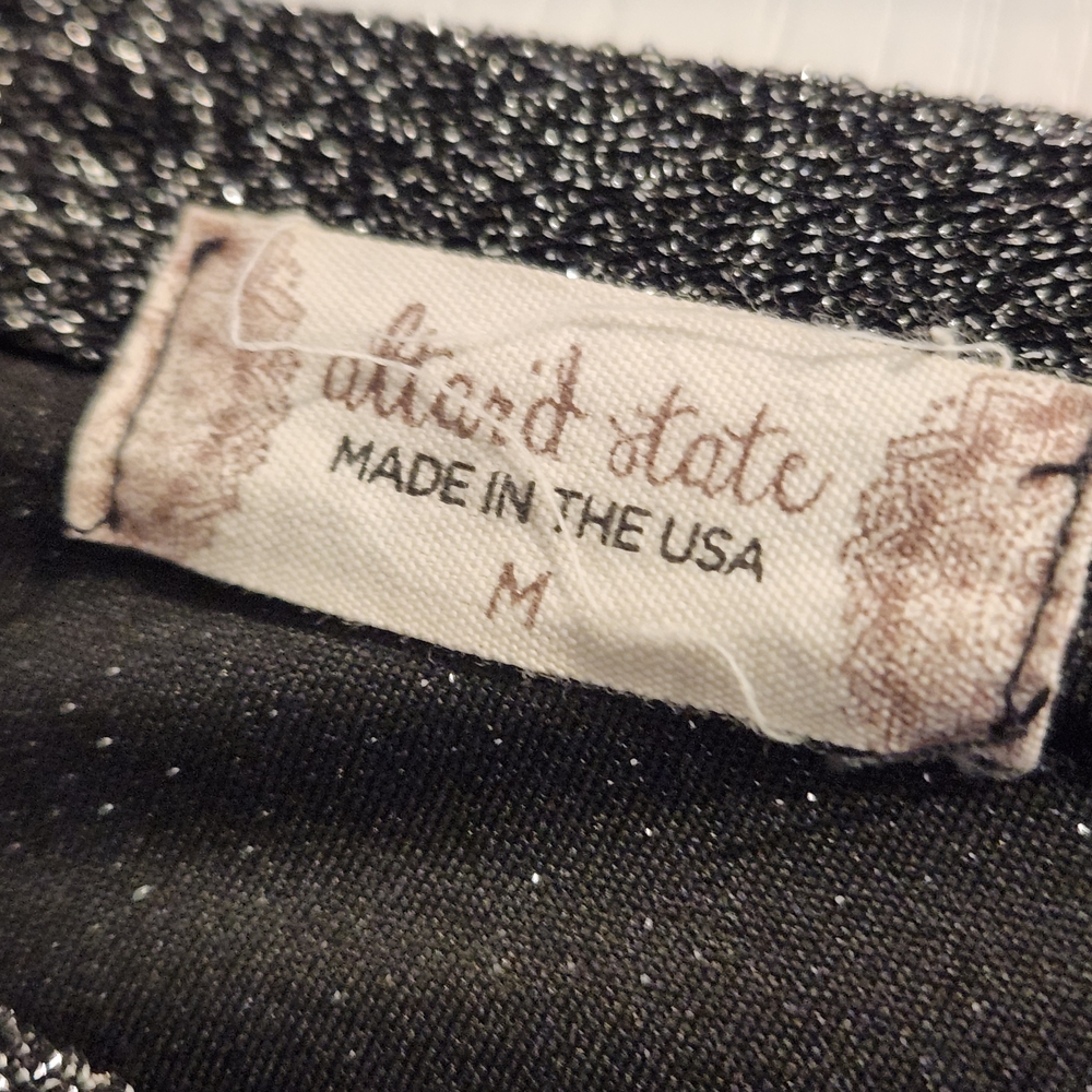Altar'd State Black Shimmer Graphic Tee Size M Euc - Picture 3 of 4